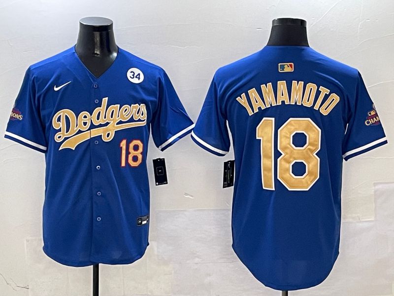 Men Los Angeles Dodgers 18 Yamamoto Blue Gold Game Nike 2025 MLB Jersey style 4